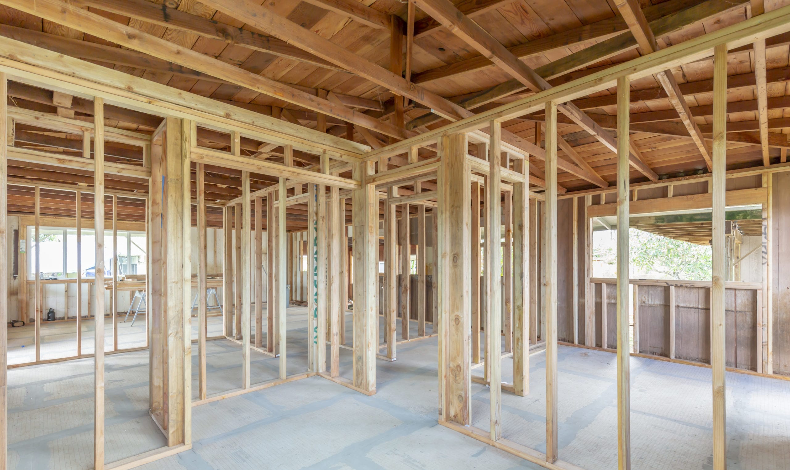 Interior of a light-frame home construction project