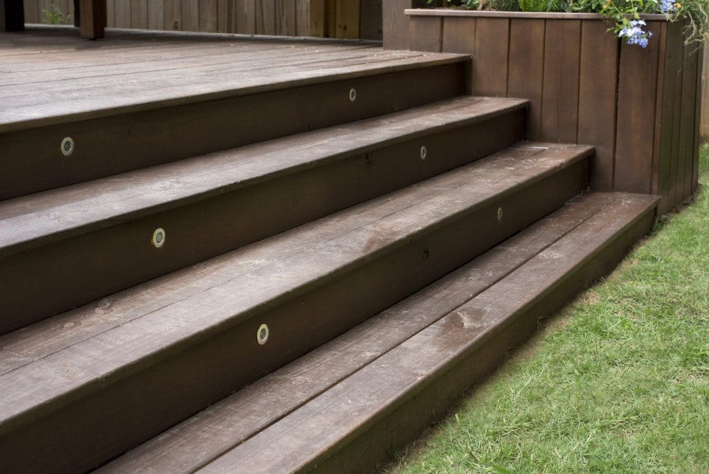Wooden steps with built in lighting