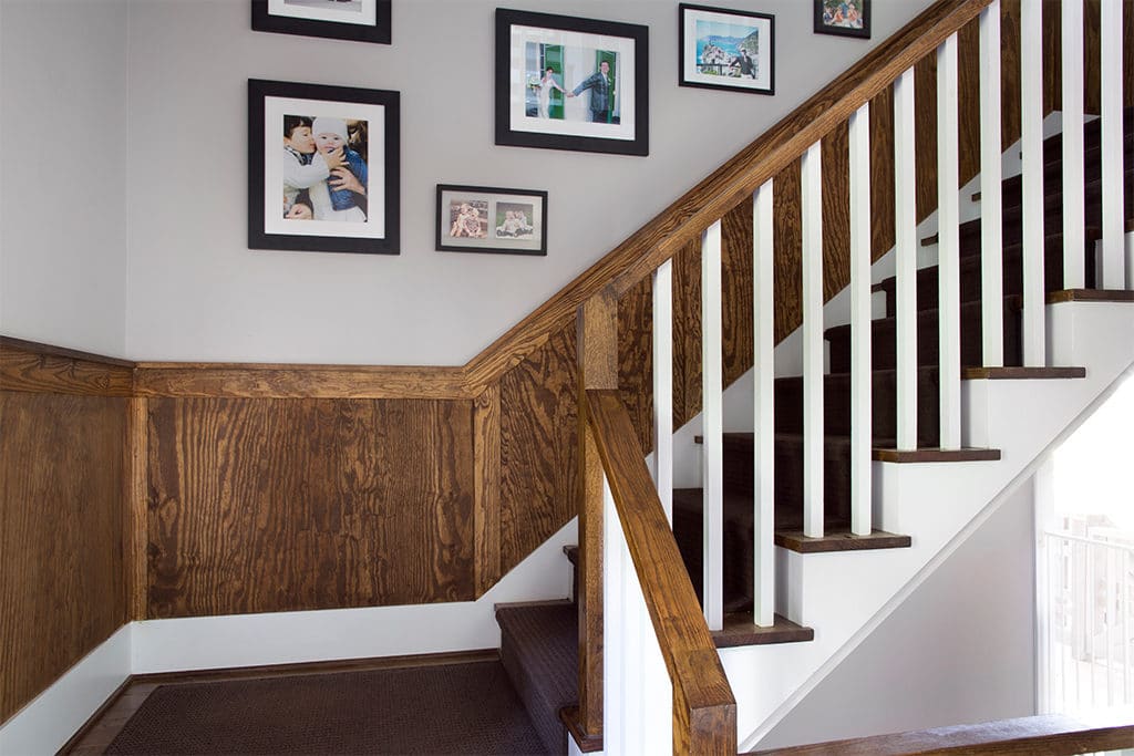 Wooden stairs on the inside of a house