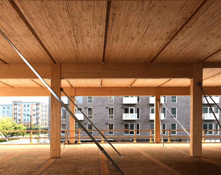 Construction site of mass timber building