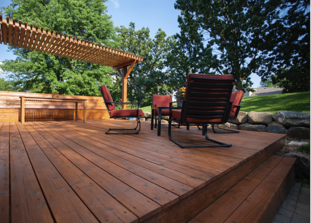Wooden deck outside on a beautiful day