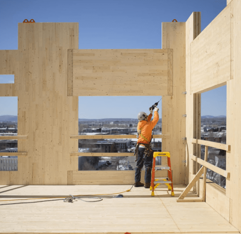 Tall wood mass timber building construction